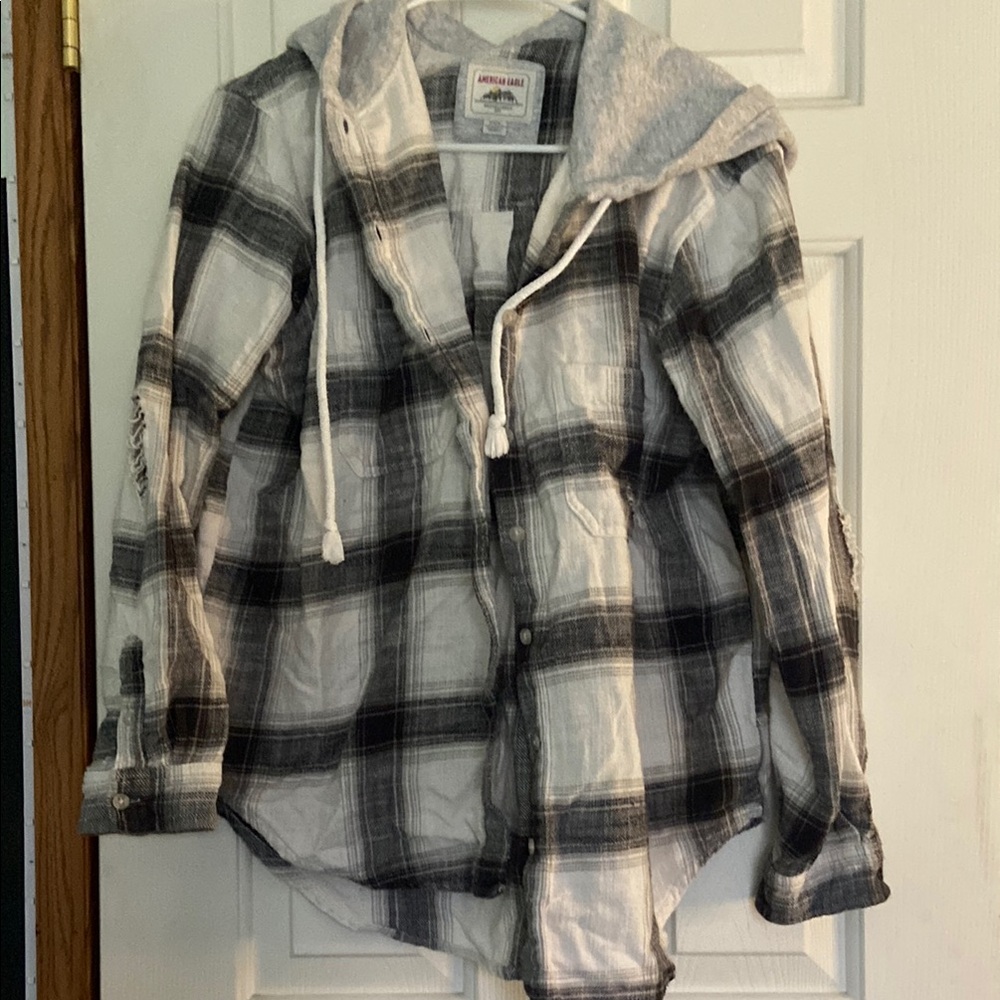 American Eagle Plaid Hoodie Shirt